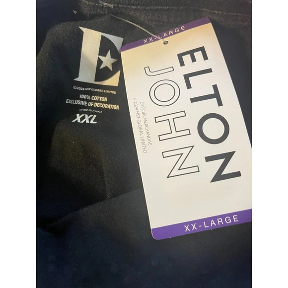 Hst Global Limited XXL Black Washed Elton John Graphic Cotton Short Sleeve Tee - Picture 5 of 5